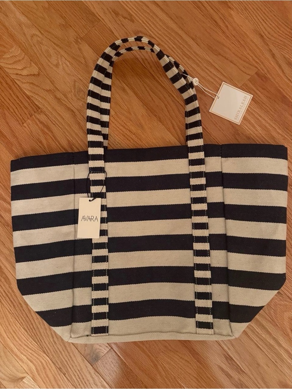 AVARA Navy and Cream Striped Canvas Tote